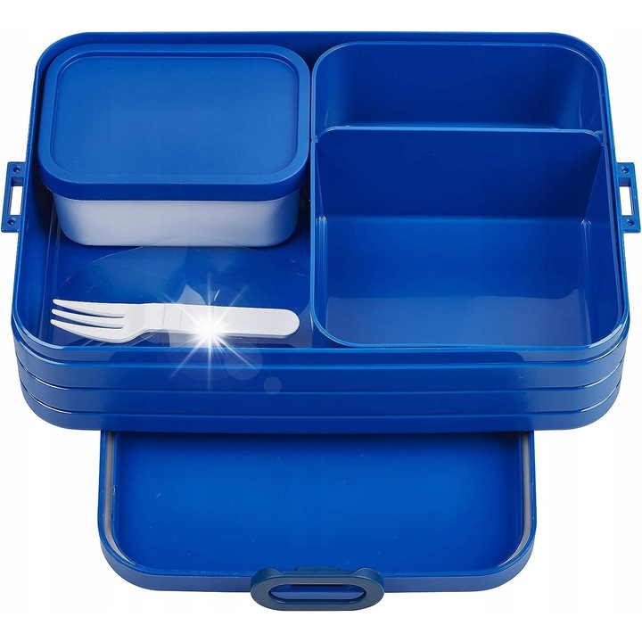 Mepal BENTO ételtartó doboz, 1,5L, Vivid Blue, szett leves- és salátatartó edényekkel, méretek 25,5x17x6,5cm