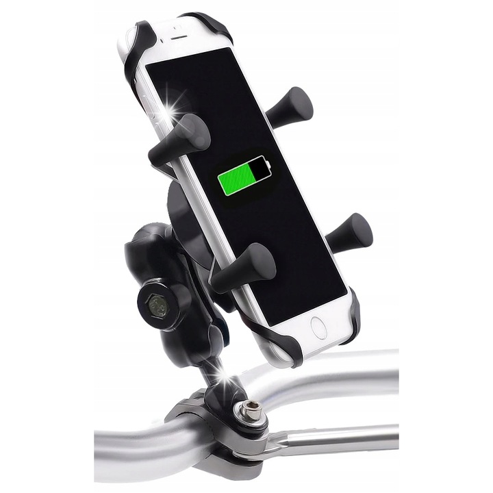 DKM kerékpár telefontartó, X-típusú, 4 karos, 360°-ban forgatható, tükörre szerelhető, 35x85mm