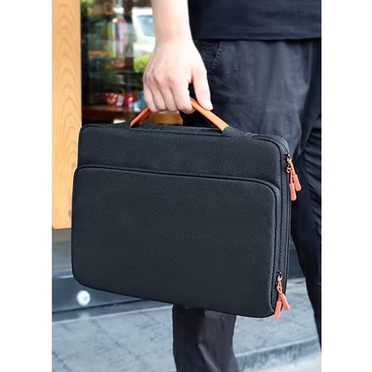 Geanta laptop DKM, 15,6 inch, impermeabila, cu multiple compartimente, culoare neagra, dimensiuni 38,5x29,5x3,5 cm