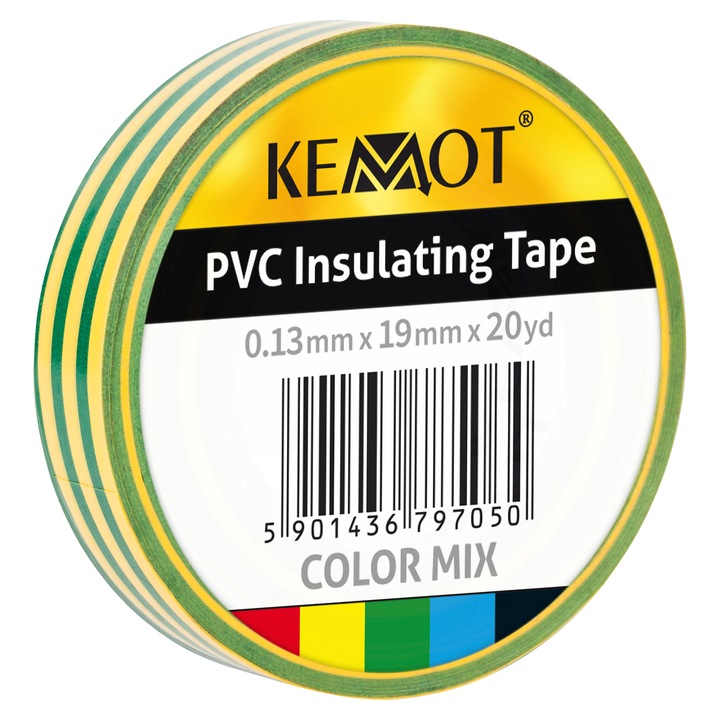Banda izolatoare autocolanta ZIELONA NAR0436, 0,13mm x 19mm x 20yd, galben-verde, rezistenta la UV
