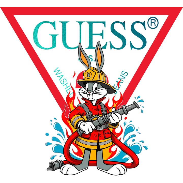 Sticker Adeziv Cu Bugs Bunny, Cu Textul "Guess" - Design 2, cu Margini Albe, PVC Vinyl 40CM