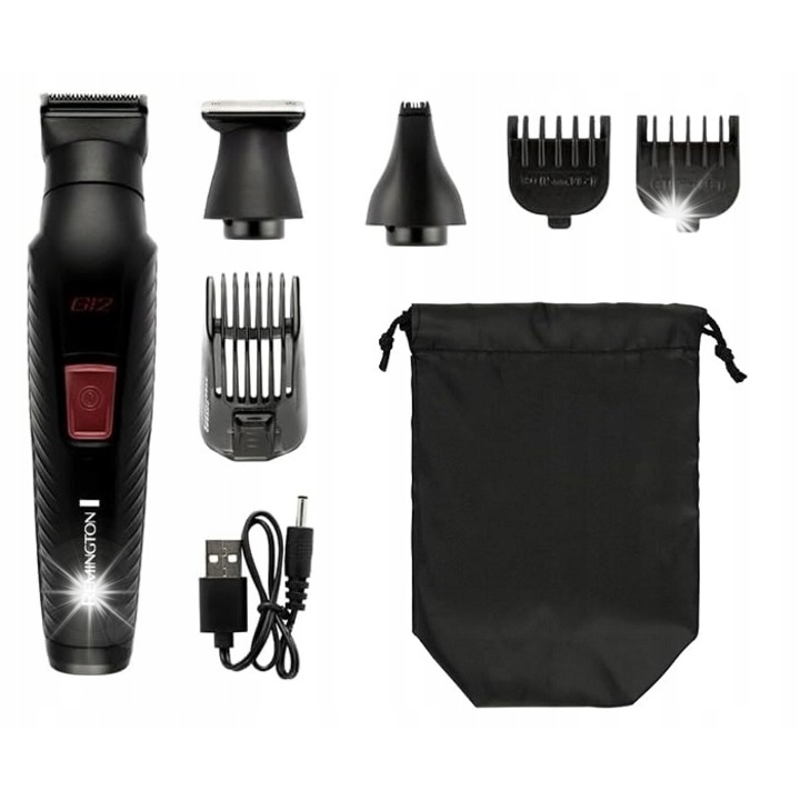 Set trimmer 12 in 1 Remington PG2120, alimentare prin USB, 6 capete, grafit, incarcare rapida