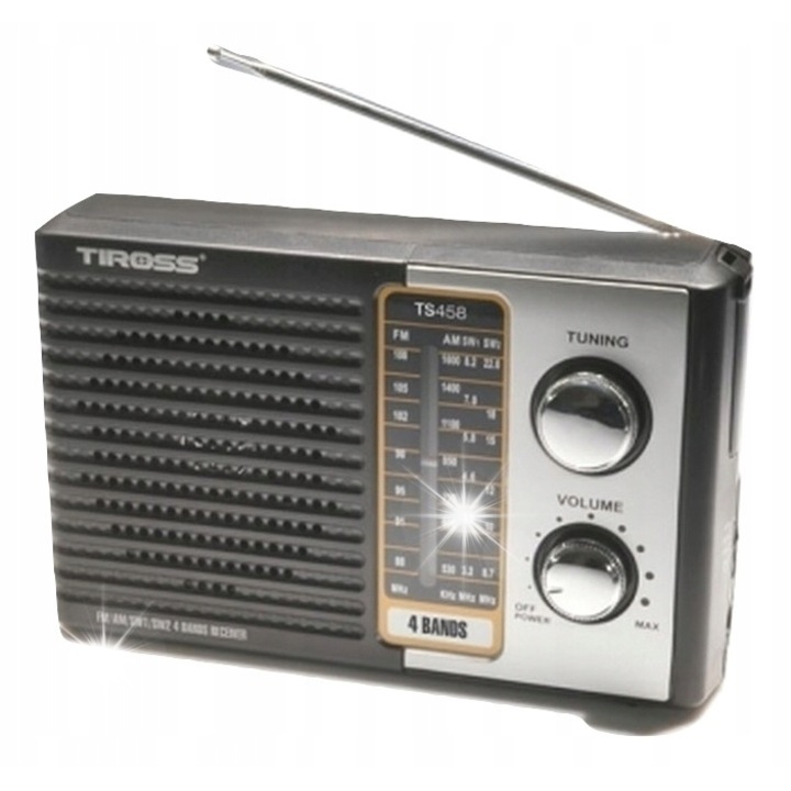 Radio portabil Tiross TS-458, alimentare AC/DC, cu jack pentru casti, negru