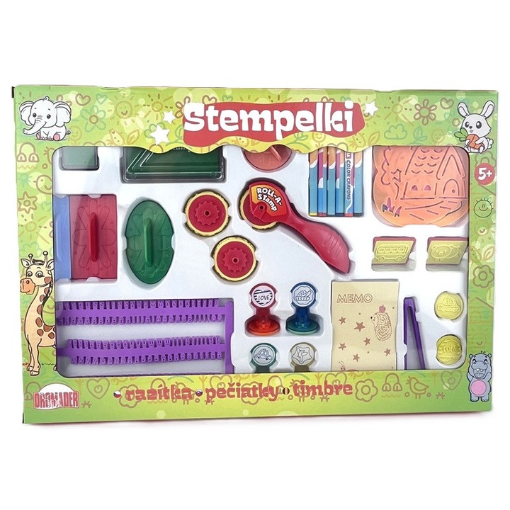 Set de stampile colorate pentru copii, 5 ani+, 13687, diverse forme, ambalaj practic, Dromader
