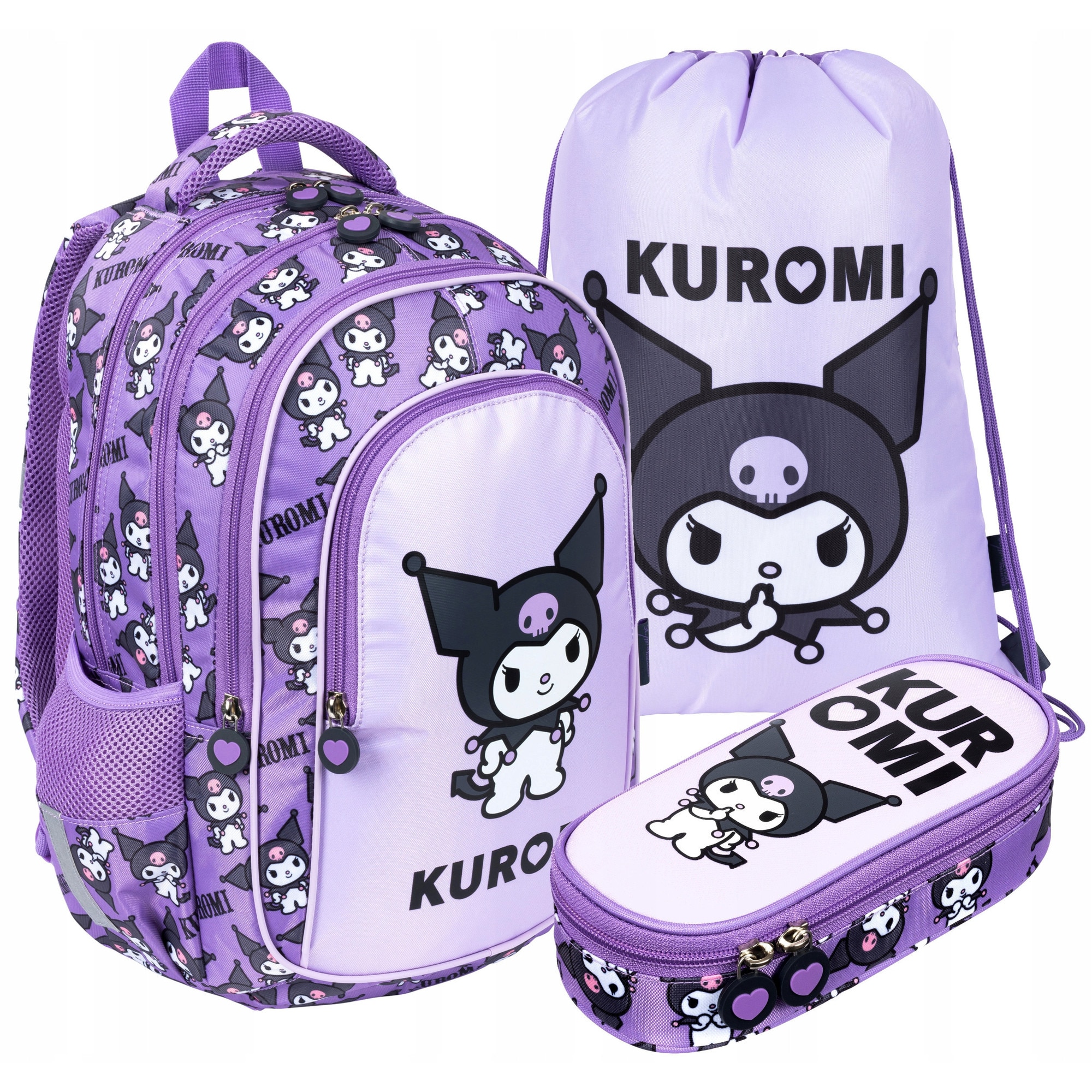 Set Ghiozdan Kuromi Violet 4 Compartimente, Penar, Geanta Pantofi