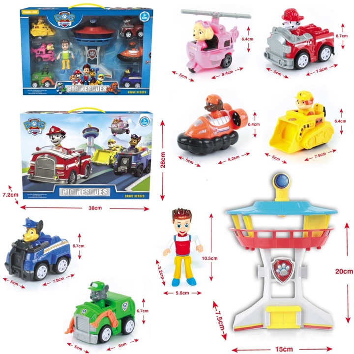 Set jucarii Paw Patrol, 6 vehicule si figurine, multicolor, 3 ani