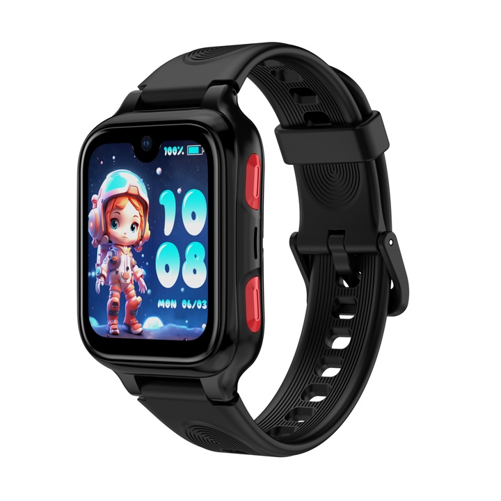 Смарт часовник LAGENIO K9, черен, 4G, 1.78'' AMOLED, 1 GB RAM, 8GB ROM, камера 5MP, Android 8.1, GPS проследяване, видео разговор, SOS, родителски контрол, AI асистент, 700mAh, за деца между 5-14 години