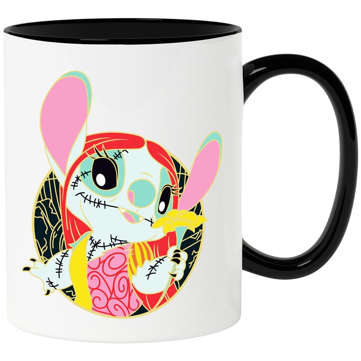 Cana Cu Stitch – Stele Dansatoare Pixel Vesel Curajoase – Aventura, Copii si Distractie, Ceramica, 330ML, Cu Maner si Interior Negru