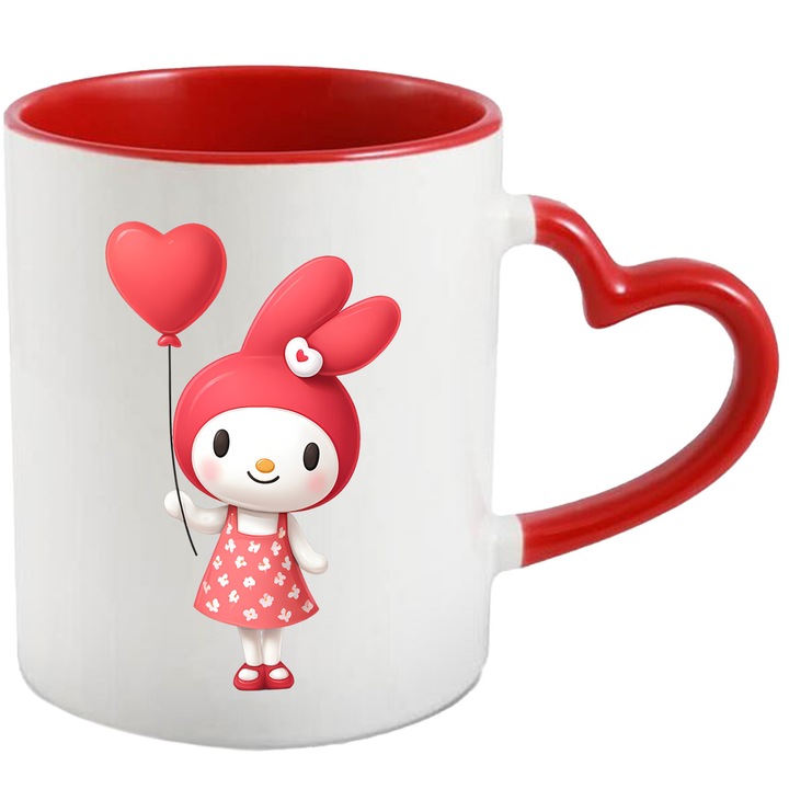 Cana Cu My Melody – Inima Aventurii Curajoasa Roz – Aventura, Copii si Magie, Ceramica, 330ML, Cu Maner Inima Rosie si Interior Rosu