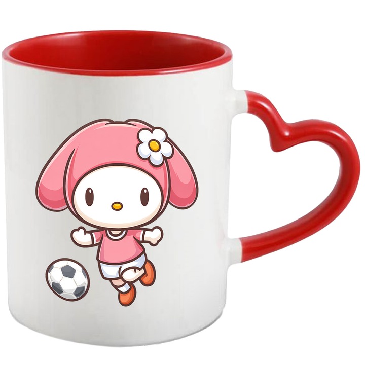 Cana Cu My Melody – Fluturi Colorati Pe Nori – Aventura, Copii si Curaj, Ceramica, 330ML, Cu Maner Inima Rosie si Interior Rosu