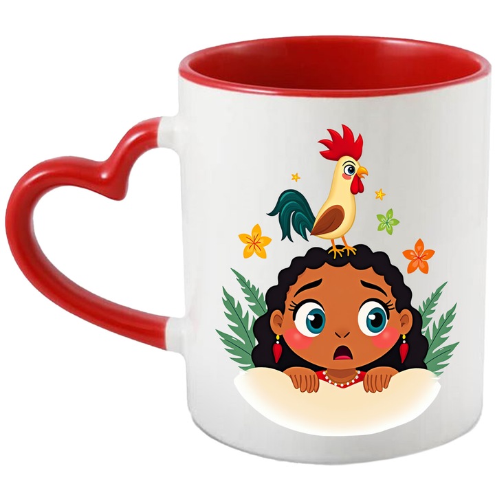 Cana Cu Moana – Inima Aventurii Vesela Pe Ocean – Prietenie, Emotie si Magie, Ceramica, 330ML, Cu Maner Inima Rosie si Interior Rosu