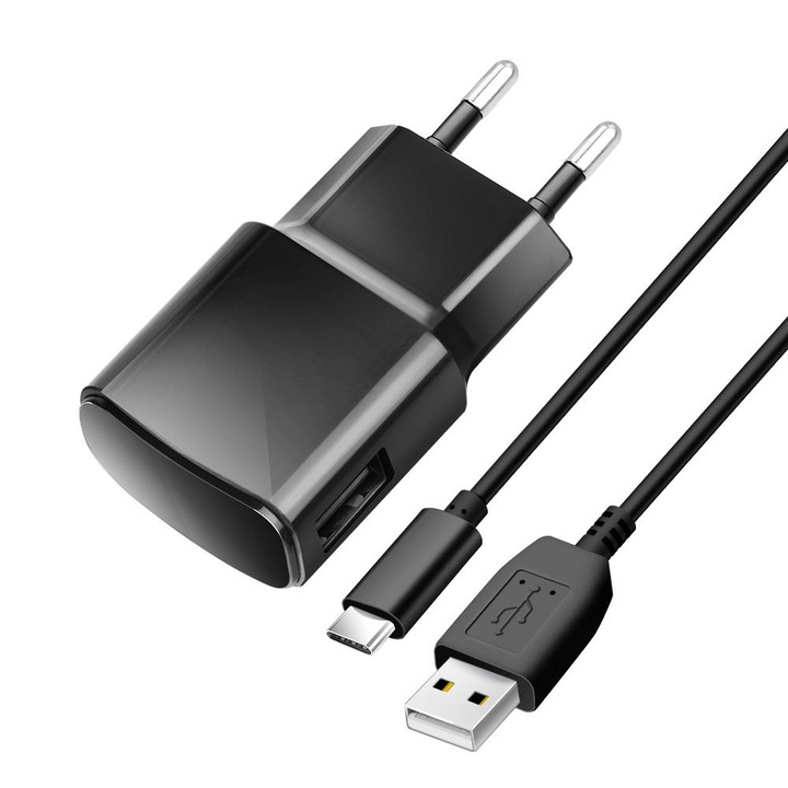 Încărcător BlueStar TFK-TC-1100B - cap de încărcător universal de rețea negru 2A, 10W + cablu USB / Type-C (USB-C), 1,13 m