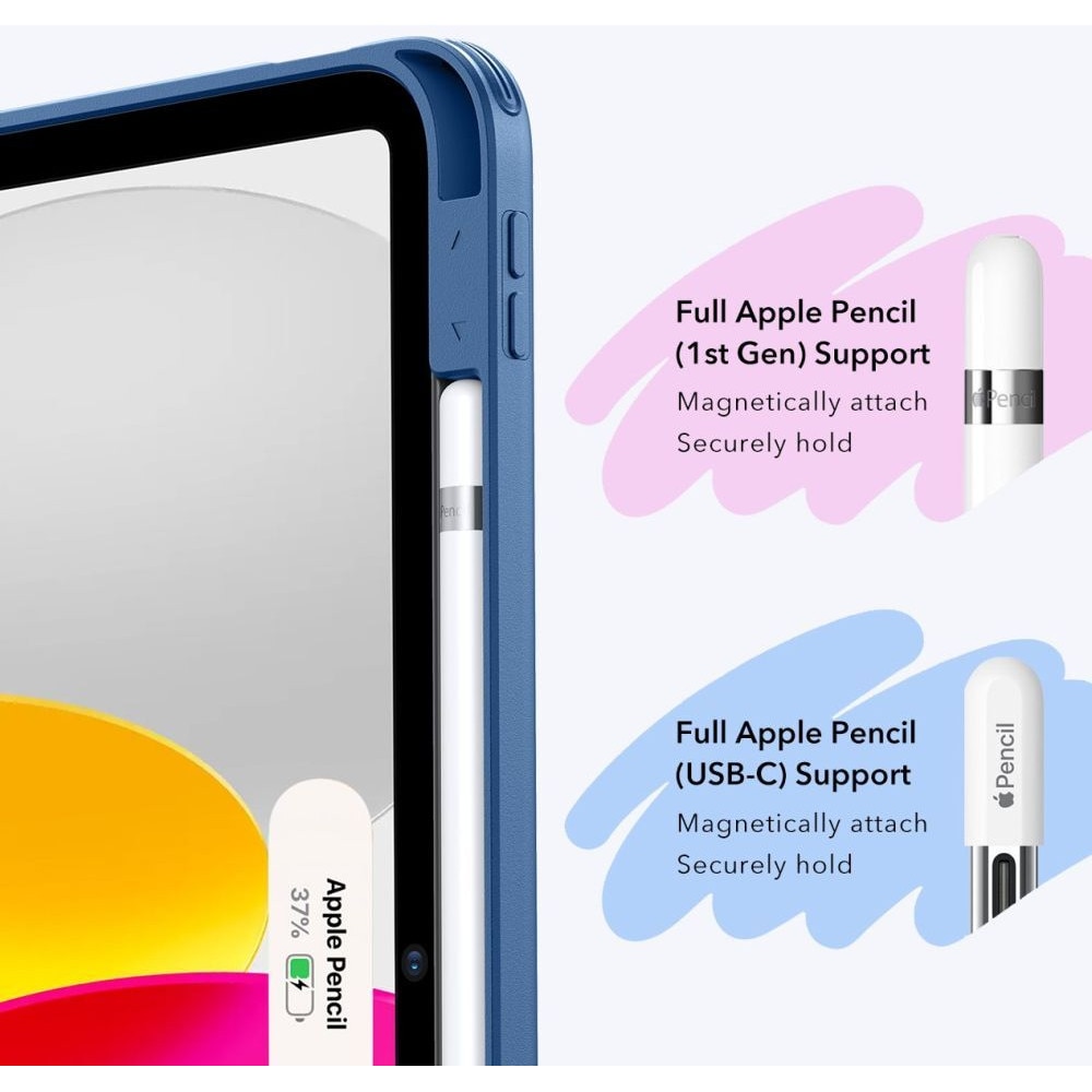 Tablete iPad 2025 11 inch (iPad 11) - Carcasă inteligentă ESR FLIP HYBRID albastră, cu suport pentru creion