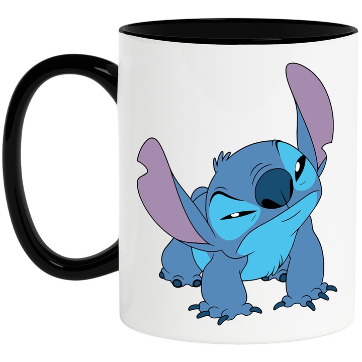 Cana Cu Stitch – Fluturi Veseli Pixel Curajosi Pixel – Aventura, Copii si Magie, Ceramica, 330ML, Cu Maner si Interior Negru