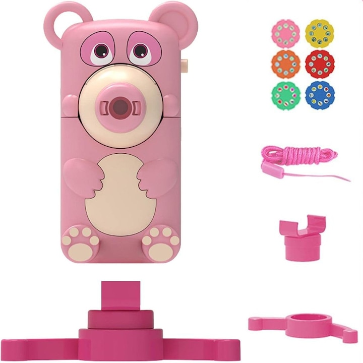 Set proiector pentru desen Adessna cu 6 discuri si 48 imagini, jucarie educativa cu proiectii clare, lampa de desen pentru copii, dezvoltare creativitate si coordonare, focalizare reglabila, roz