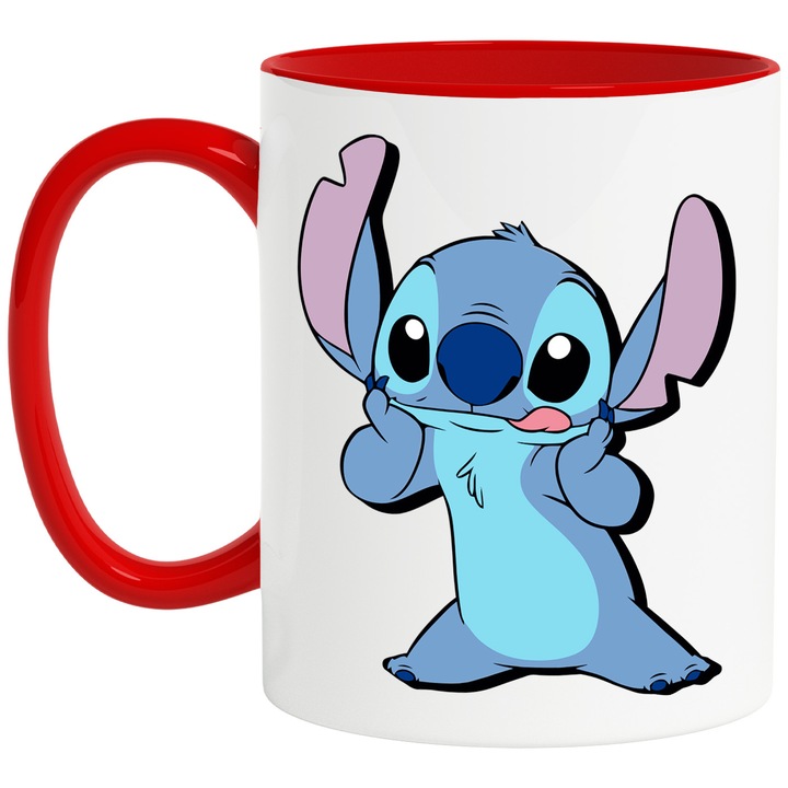 Cana Cu Stitch – Fluturi Magici Pixel Vesel Curajosi – Aventura, Copii si Magie, Ceramica, 330ML, Cu Maner si Interior Rosu