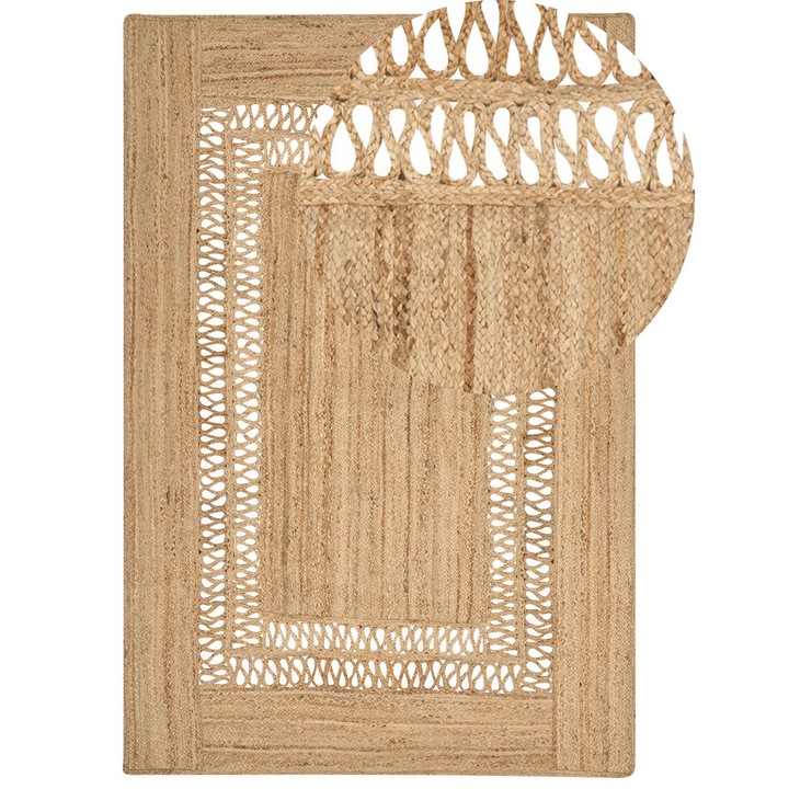 Covor din iută Bej 200x300cm Beliani, design geometric, stil Boho