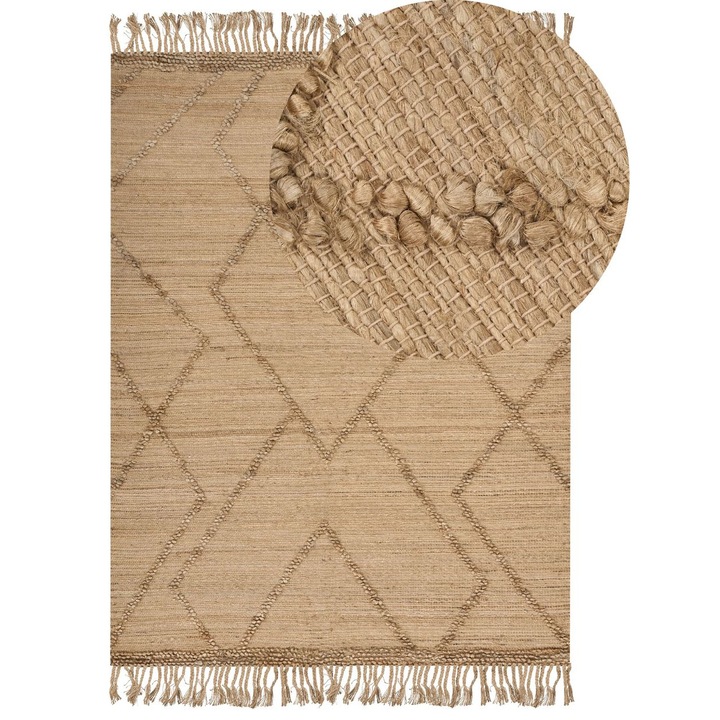 Covor Bej Beliani 200x300cm Iută Geometric Handwoven