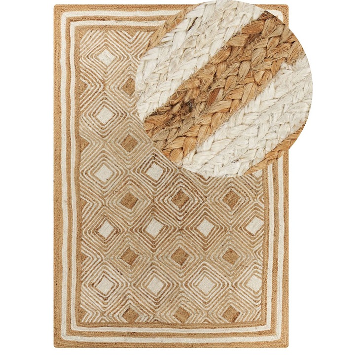 Covor din iută, Beliani, bej, 160x230cm, design Boho, realizat manual