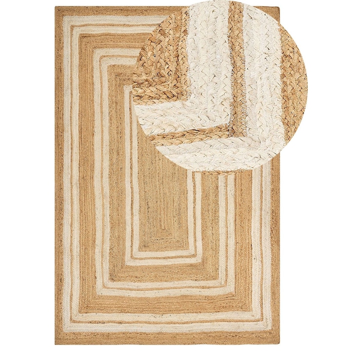 Covor din iută bej deschis, 200x300cm, model geometric, Beliani