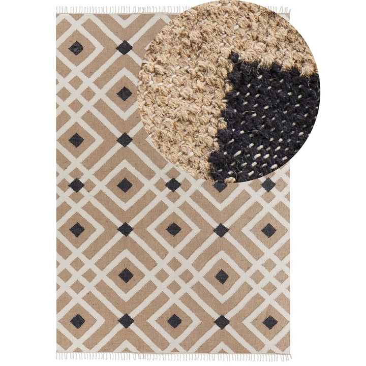 Covor din iută bej 160x230cm Beliani, design geometric, țesut manual