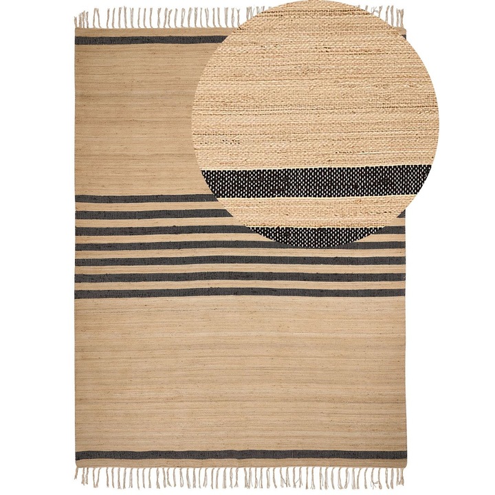 Covor bej din iută, Beliani, 160x230cm, cu dungi, model handmade