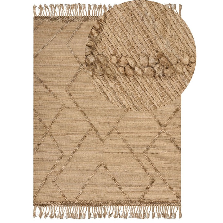 Covor bej din iută, Beliani, geometric, 160x230cm