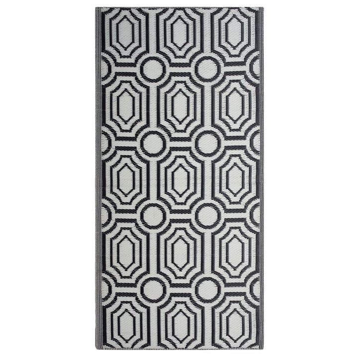 Covor exterior Beliani, negru, 90x180cm, design geometric