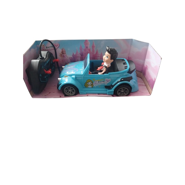Masina Volkswagen Beetle Cu Baietel, Radiocomanda, Cu Lumini, Mers Inainte/Inapoi, Stanga/Dreapta, Vision XXI, 20 cm, Plastic, Albastra