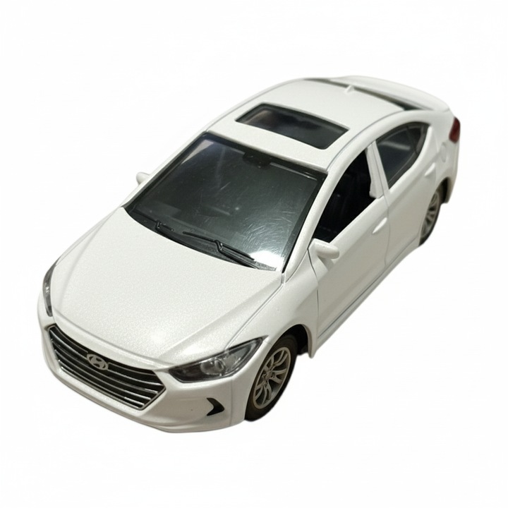 Masina Hyundai Elantra, Macheta Metalica, Turnata Sub Presiune, Scara 1:32, Lumini Si Sunete, Deschidere Usi, Mecanism Arc, Vision XXI, 12 cm, Alba