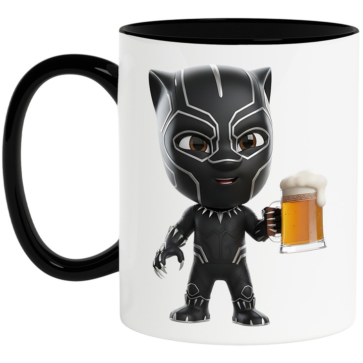 Cana Cu Pantera Neagra – Sarituri Curajoase In Nopti Albastre – Prietenie, Emotie si Distractie, Ceramica, 330ML, Cu Maner si Interior Negru