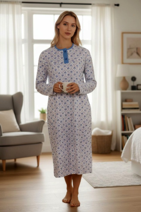 StarFashion steppelt hálóing, hosszú ujjú, gombokkal a nyakán, Kék