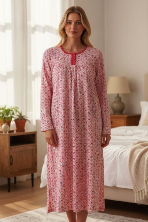 StarFashion steppelt hálóing, hosszú ujjú, gombokkal a nyakán, Piros