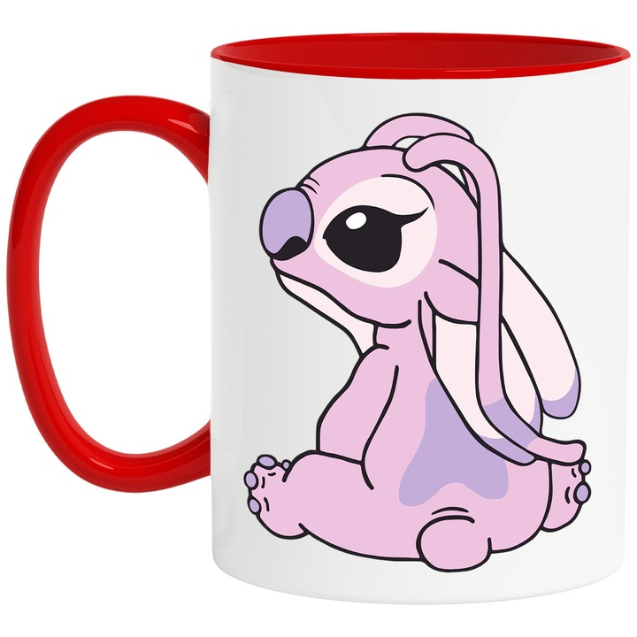 Cana Cu Stitch – Fluturi Magici Pixel Curajosi Pixel Vesel – Prietenie, Emotie si Curaj, Ceramica, 330ML, Cu Maner si Interior Rosu