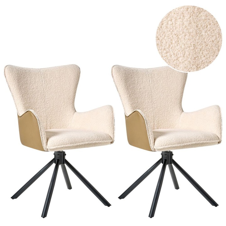 Set de 2 scaune dining Pivotant Novi Boucle Bej deschis