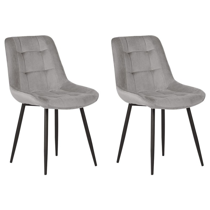 Set de 2 scaune dining Melrose Catifea Gri deschis