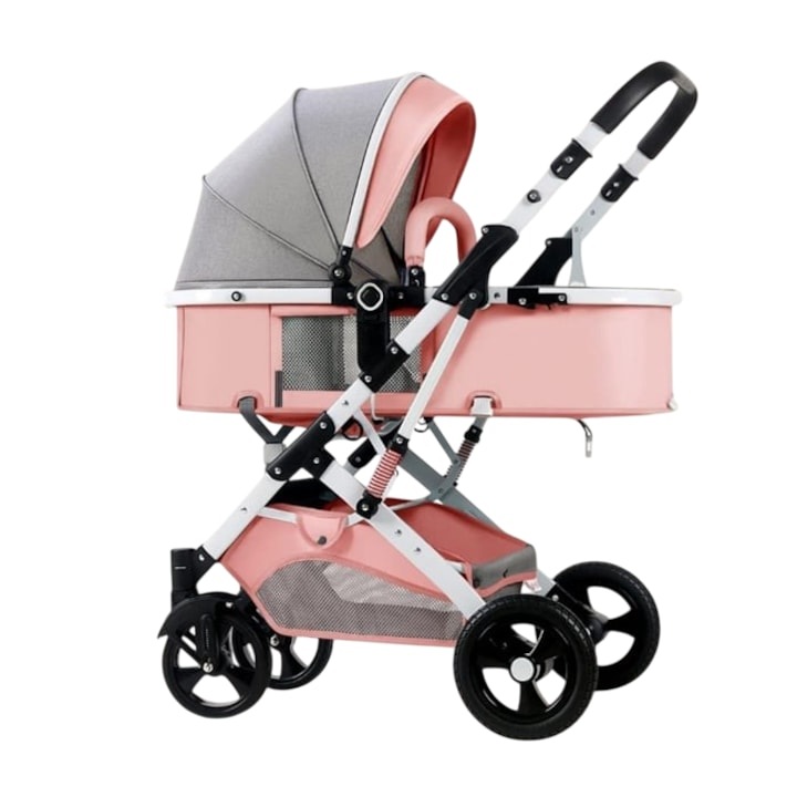 Carucior 2 in 1 AEIDEN ® pentru copii, pliabil, cu suspensii, transformabil landou-sport, 0-36 luni, cos pentru accesorii, Roz