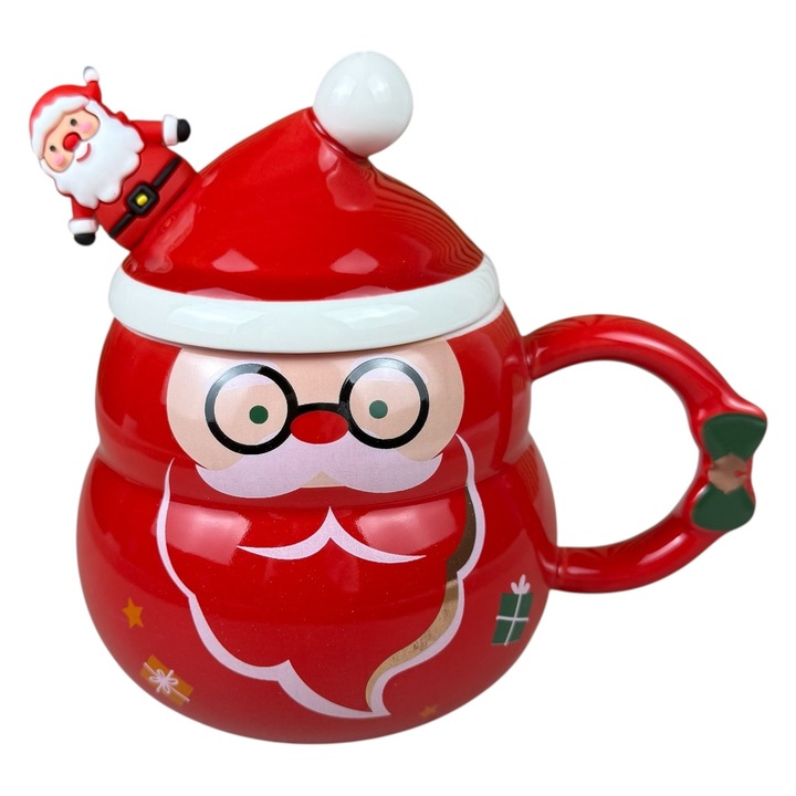 Cana de Craciun, Santa Party, ceramica, rosie, 480 ml