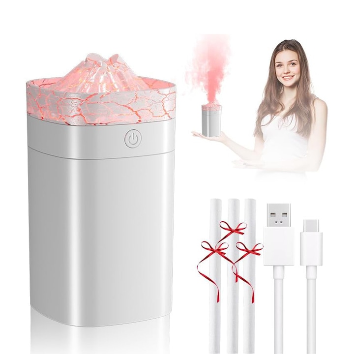 Baowor® Mini Umidificator de Aer Ultrasonic Profesional cu Abur Rece 2 moduri de pulverizare Umidificare Reglabila lumina de noapte ultra-silentios 20db Inchidere Automata capacitate Portabil pentru Birou, Living, Dormitor, Camera Bebe USB 400ml Alb