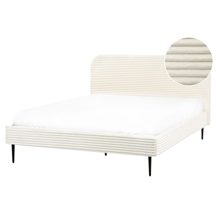 Pat cu lamele Velur Flayat 160 x 200 cm Alb-murdar