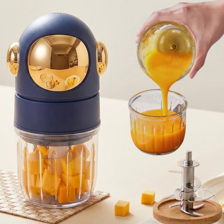 Blender bebelusi, MOSMAOO®, Robot bucatarie bebelusi, Procesator hrana, 300ml, 12 lame*2, 2 boluri din sticla, Albastru