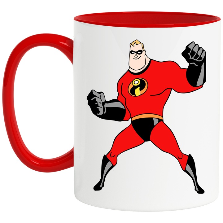 Cana Cu The Incredibles Mr. Incredible Erou Neinfricat Protectie si Putere Supersa, Ceramica, 330ML, Cu Maner si Interior Rosu