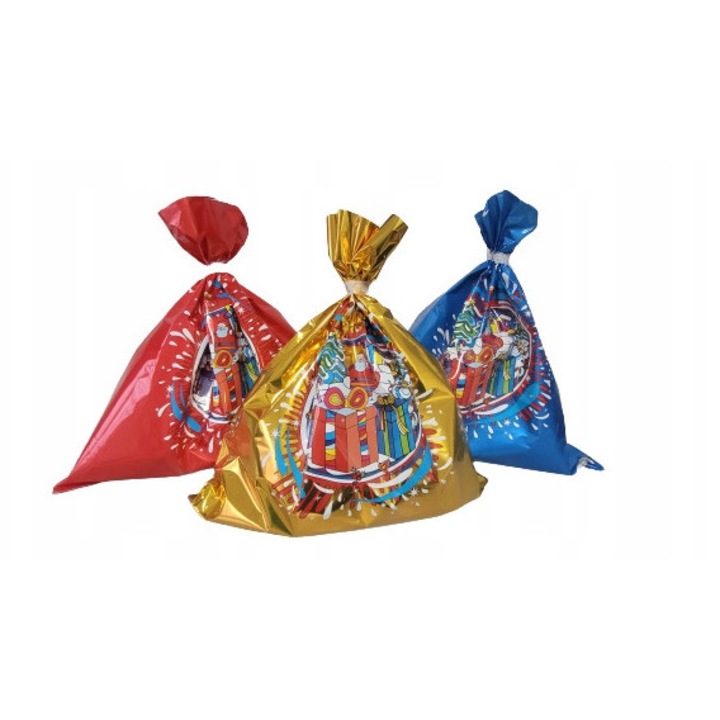 Pungi Din Folie Pentru Cadouri, Neopac, Folie Pp Crantanitoare Si Rigida, Imitand Celofanul, Fara Inchidere, Deschidere Pe Latura Mai Scurta, 50 x 56 cm, Aurie