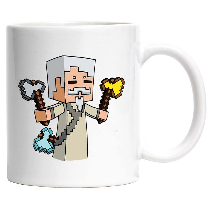 Cana Cu Minecraft – Mine Sub Stele – Aventura, Pixel si Distractie, Ceramica, 330ML, Cu Maner si Interior Alb
