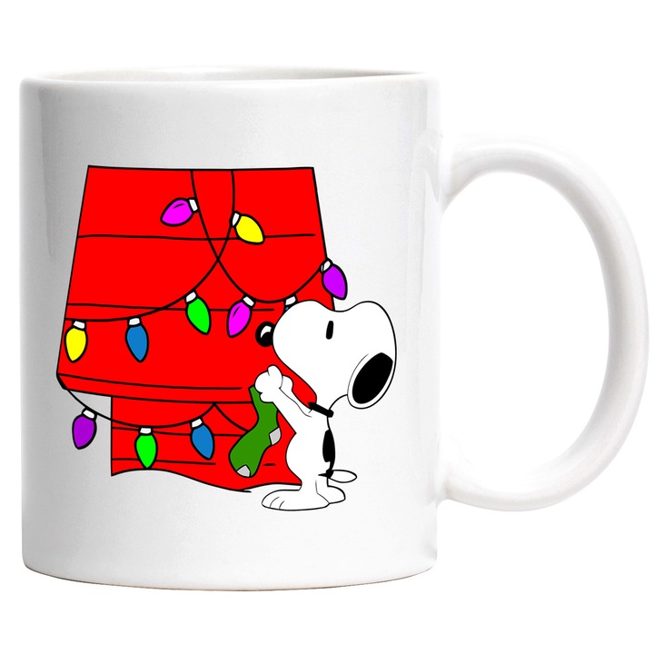 Cana Cu Snoopy – Inima Aventurii Vesela – Aventura, Copii si Magie, Ceramica, 330ML, Cu Maner si Interior Alb