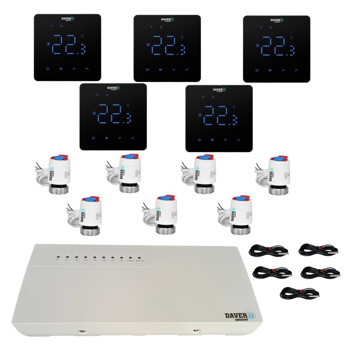SMART SQUARE automatizálási csomag padlófűtéshez, 5 zónás, Daver