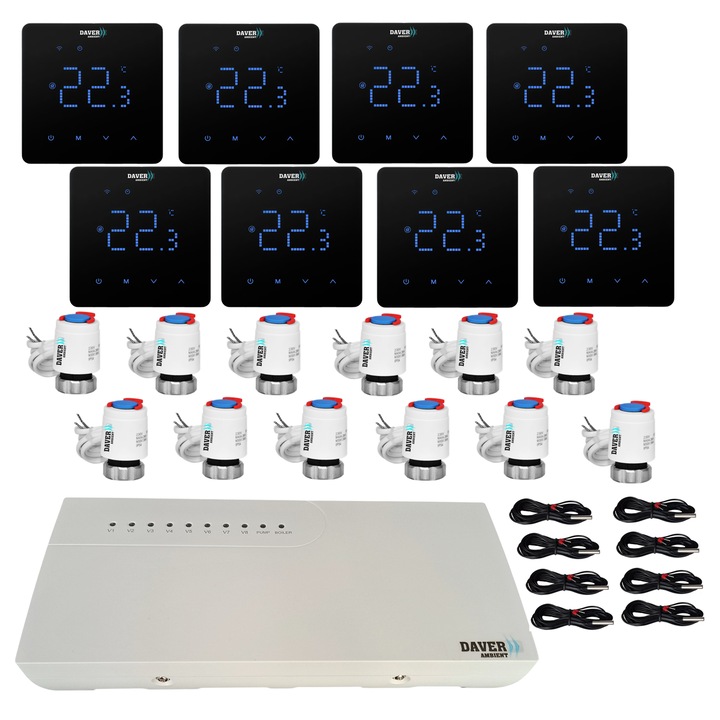 Pachet automatizare SMART SQUARE pentru incalzirea in pardoseala cu 8 zone, Daver