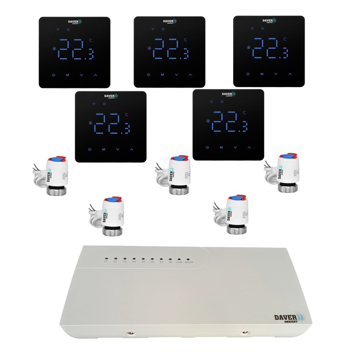 Smart Square automatizálási csomag, 5 zónás elosztós fűtéshez, Daver