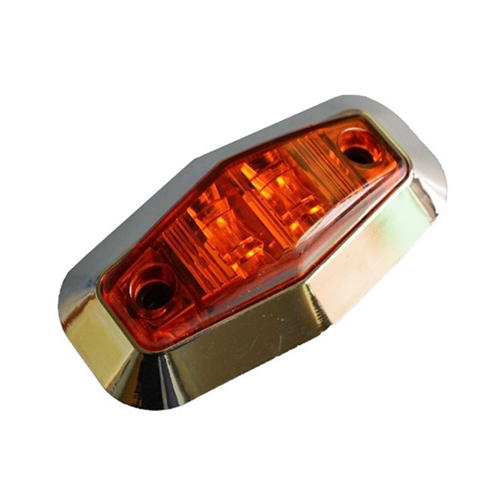 Lumină de poziție cu LED, crom hexagonal, cu 2 LED-uri, galben, 1 bucată