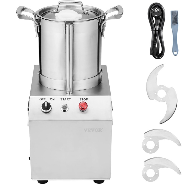 Tocator de legume VEVOR pentru robot de bucătărie 4L, oțel inoxidabil, 2 lame curbate, multifunctional